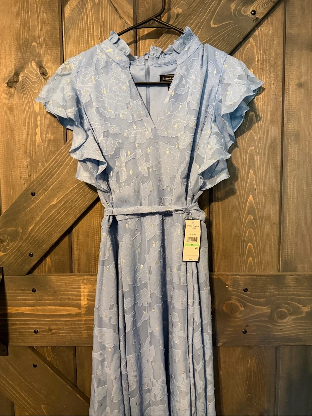 Jessica Howard Blue Chiffon Floral Shimmer Fit &Flare Midi Dress Petite NWT - Picture 5 of 6